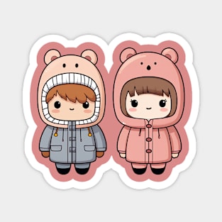 Kawaii boy and girl with cute winter coats Magnet