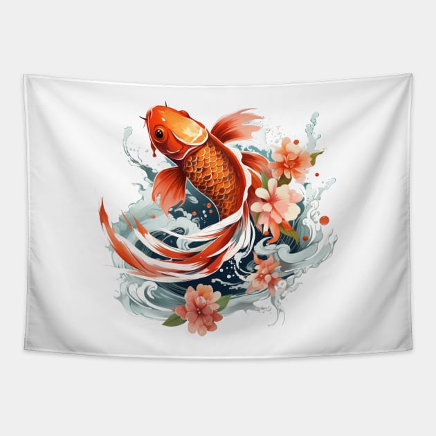 Koi Fish In A Pond Tapestry by zooleisurelife