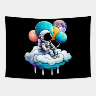 Astronaut Holding Planet Balloons Tapestry