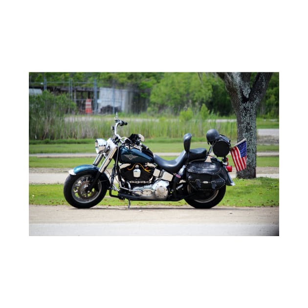 Motorcycle With American Flag by Cynthia48