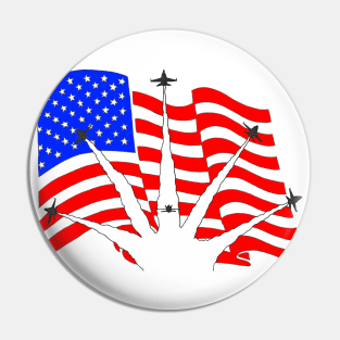 F18 Hornets flying over American Flag Ver 3 Pin