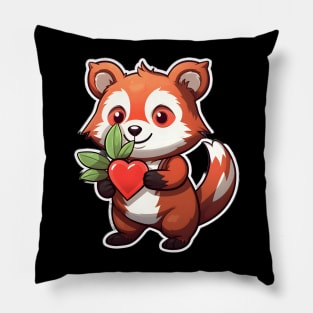 Adorable Red Panda with a Heart-Shaped Gift Pillow