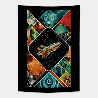 Retro sci fi rocket ship Tapestry