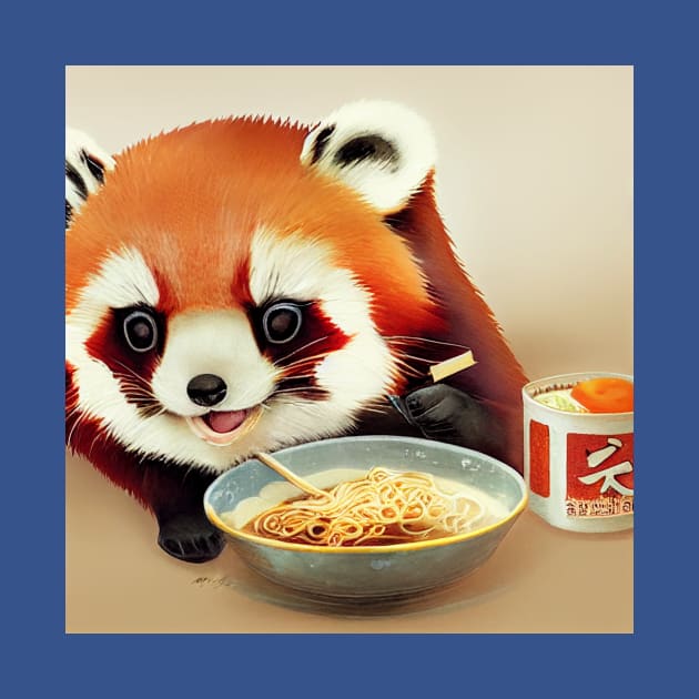 Kawaii Red Panda Eating Ramen by Grassroots Green