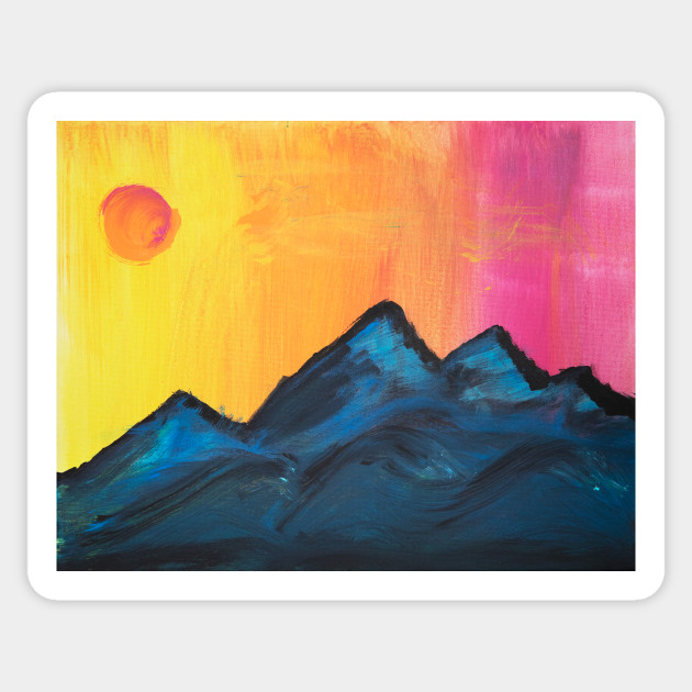 Ocean Mountain Sunset Painting Sticker Teepublic