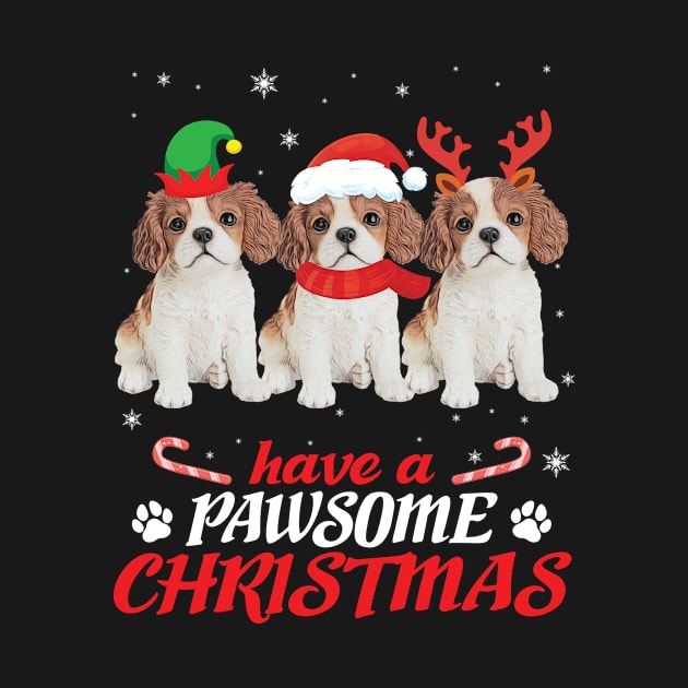 Cavalier King Spaniel Dogs With Santa Elf Reindeer Xmas Costume Have A Pawsome Christmas by Vietstore18