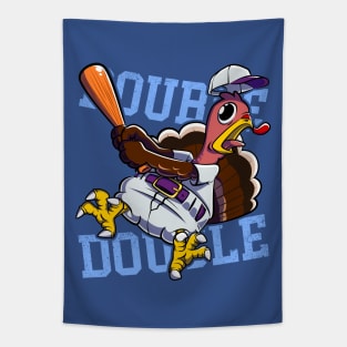 Double Play! | Funny Cartoon Turkey Gobble Baseball Player Tapestry