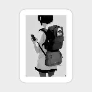 Girl with Backpack Magnet