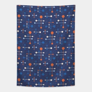 Mid Century Atomic Age Pattern 36 Blue, Apricot Tapestry