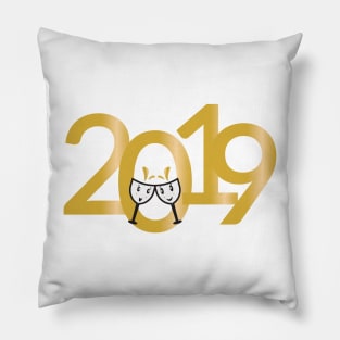 2019 New Years numbers and cartoon wine glasses Pillow