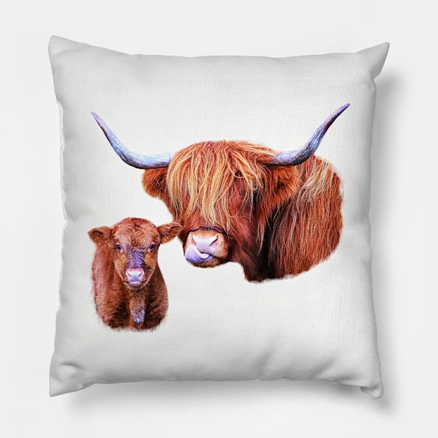 Highland Cow and Calf Pillow by Jane Braat