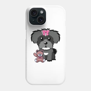 Cute schnauzer holds a teddy bear Phone Case