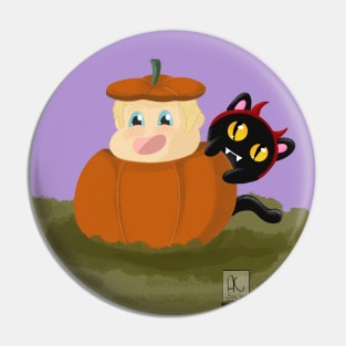 Pumpkin Aziraphale and Black Cat Crowley Pin