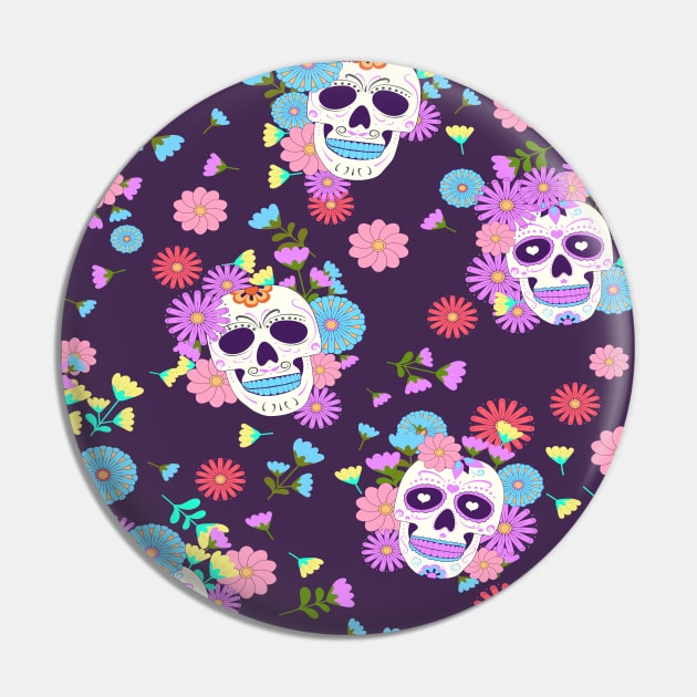 Floral Sugar Skulls Pin by DragonTees