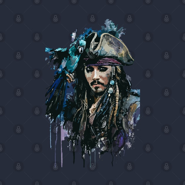 Pirate with Parrot in Old Classic Costume with Furious Face in Ink Painting Style by diegotorres