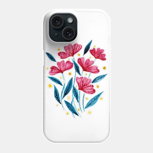 Cute florals - red and blue teal Phone Case