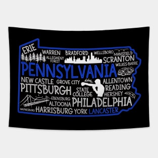 Lancaster Pennsylvania cute map, Erie, Bethlehem, Levittown, Harrisburg, Hershey Tapestry