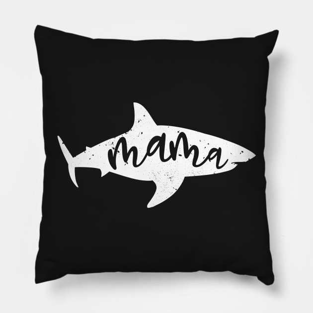 Mama Shark Fin Mom Distressed Pillow by underheaven