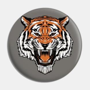 Retro Roaring Tiger Head Illustration Pin