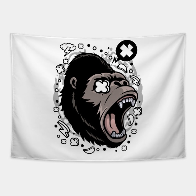 gorilla face illustration Tapestry by Mako Design 