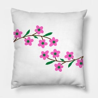 pink flower green leaves illustration Pillow