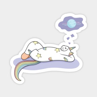 Weird Unicorn Cat dreaming of a vacation Magnet