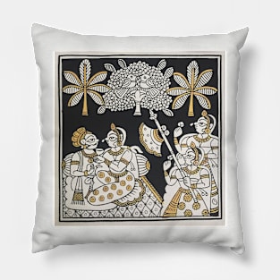 Royal couple, Phad painting, Indian folk art, watercolor painting Pillow