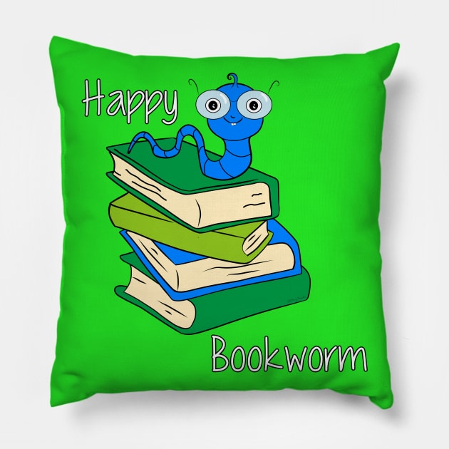 Happy Bookworm_2 Pillow by DitzyDonutsDesigns