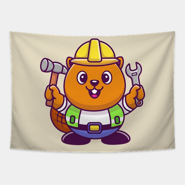 Cute Beaver Construction Cartoon Tapestry by Catalyst Labs