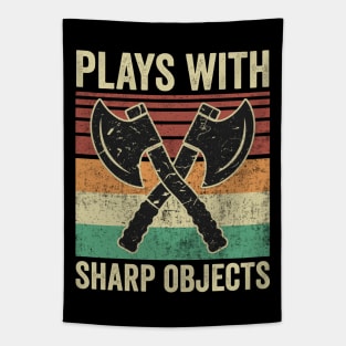 Plays With Sharp Objects Funny Axe Throwing Tapestry