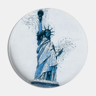 Statue of LIBERTY New York Monument Vintage Blue Art Style Pin