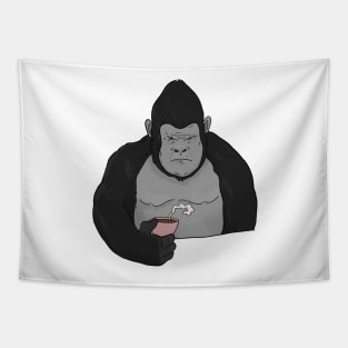 Grumpy Gorilla Ape with Coffee Morning Grouch Tapestry