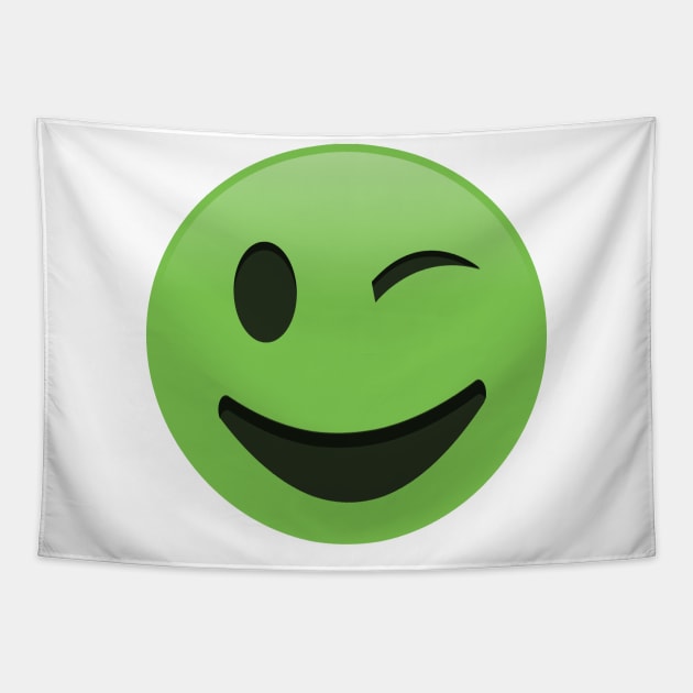 Winking Green Smilie Tapestry by nickemporium1