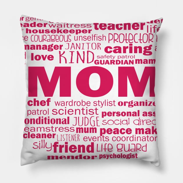 Heart Mom Word Cloud in Pink Pillow by Jitterfly