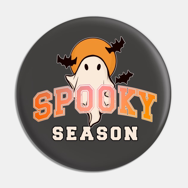 Spooky Season Cute Fun Ghost Bats Full Moon Halloween Pin by IslandGirl Co.