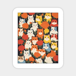 Cute Cats and Floral Design. Modern and Vibrant Magnet