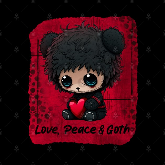 Cute Teddy Bear Love, Peace and Goth by Quirky And Funny Animals