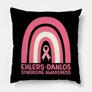 Ehlers-Danlos Syndrome Awareness Ribbon Pink Boho Rainbow Pillow