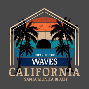 Monster Waves California Surfing vintage retro sunset palm trees T-Shirt