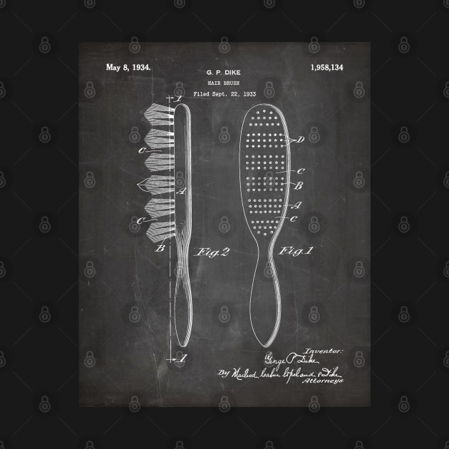 Hair Brush Patent - Salon Art - Black Chalkboard by patentpress