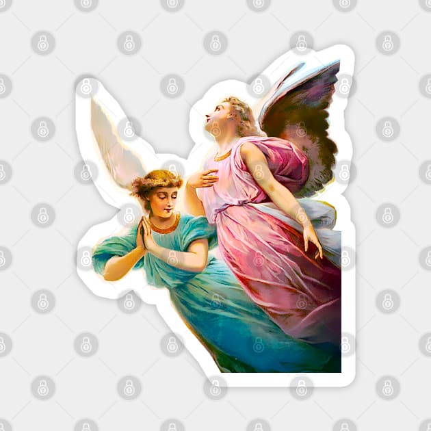 Sublime angels taking flight. Vintage colorful design Magnet by Marccelus