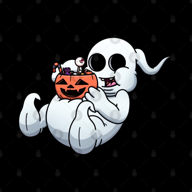 Fat Ghost Eating Halloween Candy by TheMaskedTooner