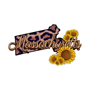 Massachusetts State Leopard Print Sunflower Pride T-Shirt