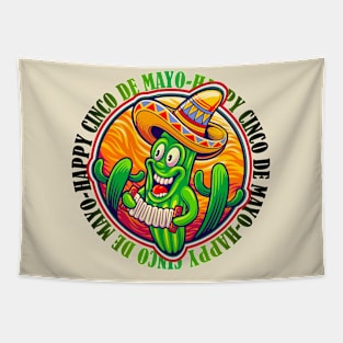 Happy Cinco de Mayo Mexican Fiesta Funny Cactus wearing sombrero Mexican Hat Tapestry