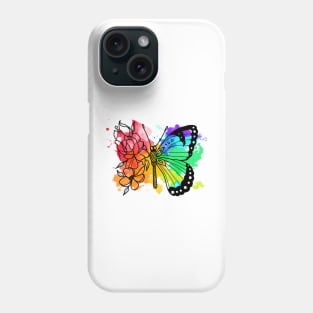 Butterfly with flowers watercolor print Phone Case