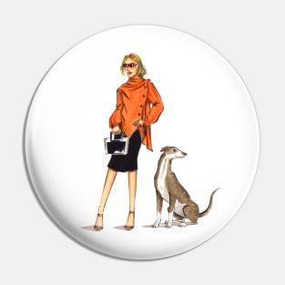 Chic Girl and Her Dog Pin