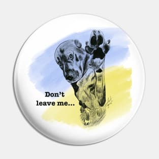 A dog with a paw up and a begging look: don't leave me! Pin