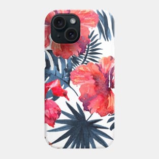 Watercolor tropical leaves and plants. Hand painted jungle greenery background Phone Case