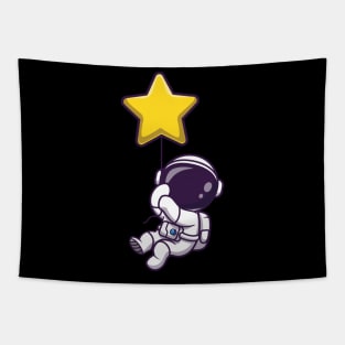 Astronaut Floating with Star Balloon Cartoon Tapestry