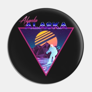 Retro Vaporwave Ski Mountain | Alyeska Alaska | Shirts, Stickers, and More! Pin